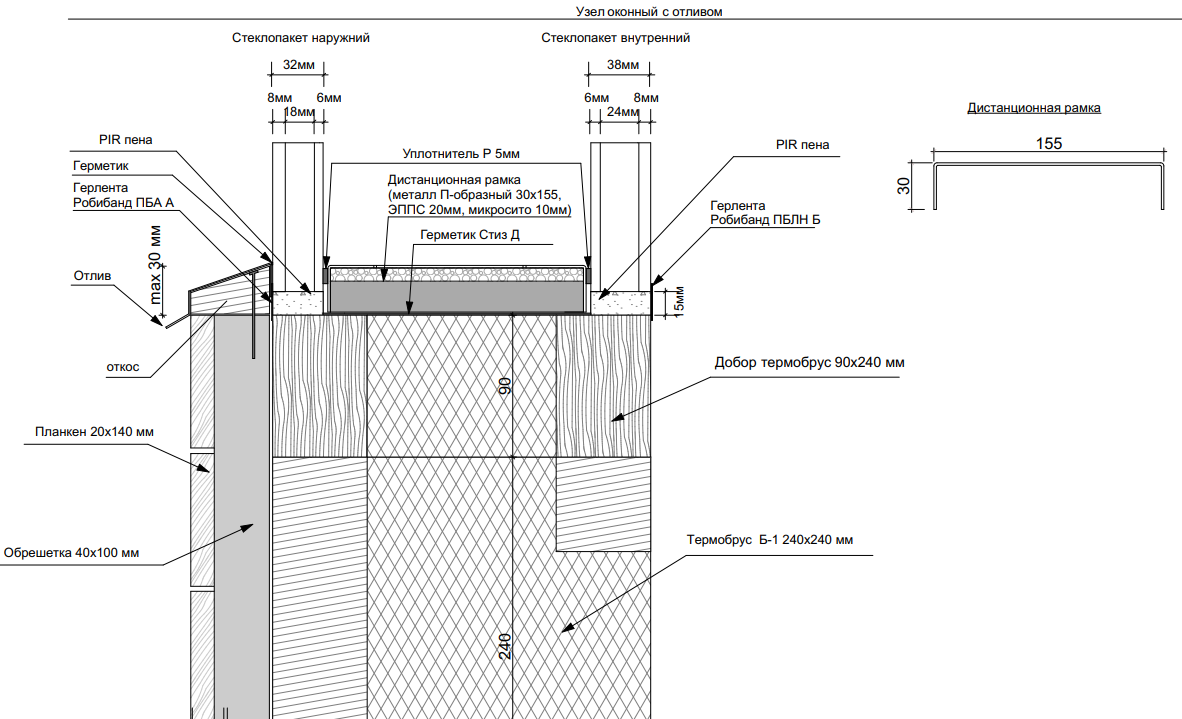 Узел крепления безрамного стеклопакета в деревянный оконный проем Узел крепления безрамного стеклопакета в деревянный оконный проем